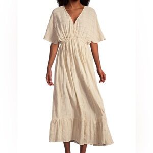 World Market Mira Ivory Cotton & Muted Terracotta Dash Stripe Kaftan Dress S/M